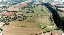 Aerial view of the light industrial workshops and office buildings to let at Dean Hill park near Southampton, Hampshire